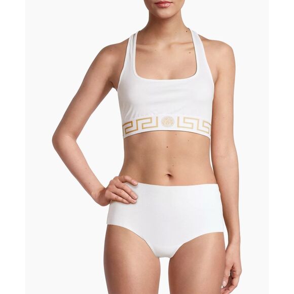 NWT Versace Racerback Logo Greca Border Gym Sports Bra White Size 5/XL $95